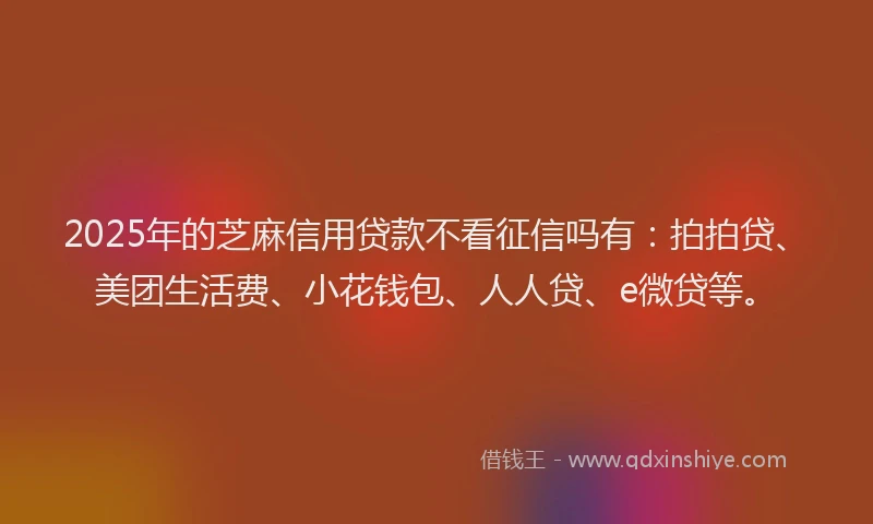 2025年的芝麻信用贷款不看征信吗有：拍拍贷、美团生活费、小花钱包、人人贷、e微贷等。