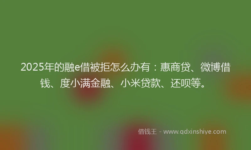 2025年的融e借被拒怎么办有：惠商贷、微博借钱、度小满金融、小米贷款、还呗等。
