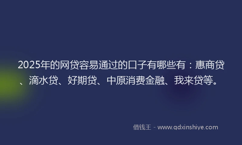 2025年的网贷容易通过的口子有哪些有：惠商贷、滴水贷、好期贷、中原消费金融、我来贷等。