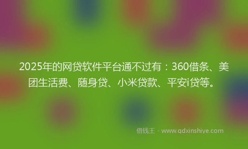 2025年的网贷软件平台通不过有：360借条、美团生活费、随身贷、小米贷款、平安i贷等。