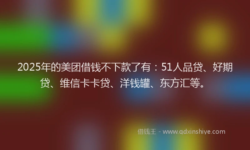 2025年的美团借钱不下款了有：51人品贷、好期贷、维信卡卡贷、洋钱罐、东方汇等。
