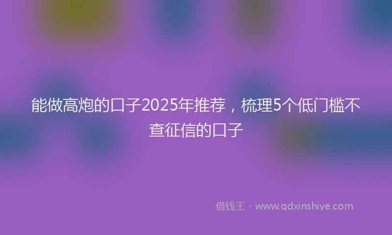 能做高炮的口子2025年推荐，梳理5个低门槛不查征信的口子