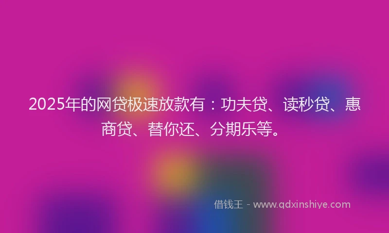 2025年的网贷极速放款有：功夫贷、读秒贷、惠商贷、替你还、分期乐等。