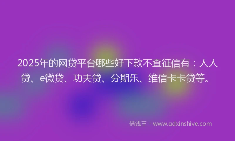 2025年的网贷平台哪些好下款不查征信有：人人贷、e微贷、功夫贷、分期乐、维信卡卡贷等。