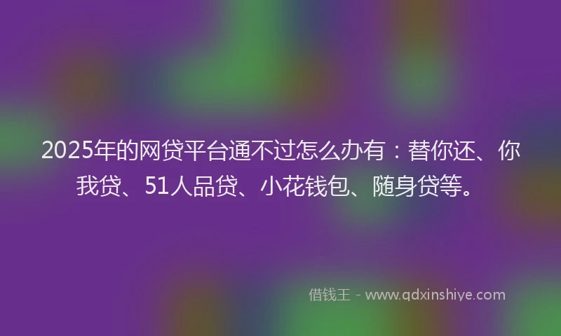 2025年的网贷平台通不过怎么办有：替你还、你我贷、51人品贷、小花钱包、随身贷等。