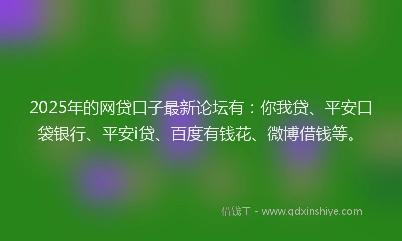 2025年的网贷口子最新论坛有：你我贷、平安口袋银行、平安i贷、百度有钱花、微博借钱等。