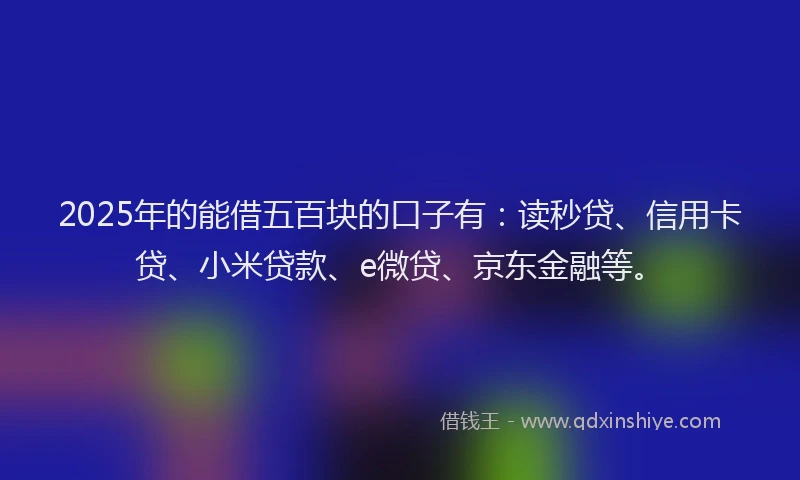 2025年的能借五百块的口子有：读秒贷、信用卡贷、小米贷款、e微贷、京东金融等。