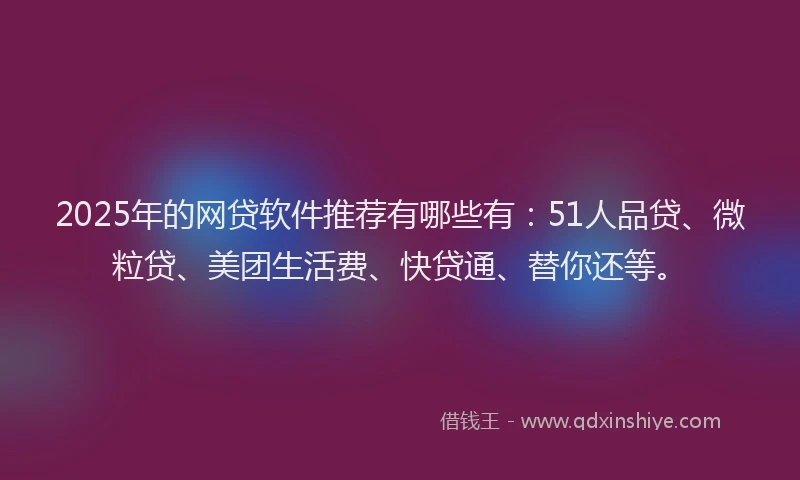 2025年的网贷软件推荐有哪些有：51人品贷、微粒贷、美团生活费、快贷通、替你还等。