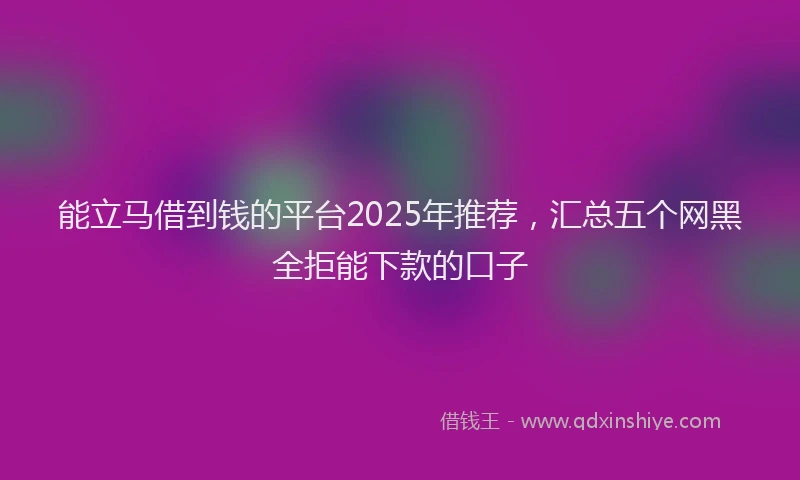 能立马借到钱的平台2025年推荐，汇总五个网黑全拒能下款的口子