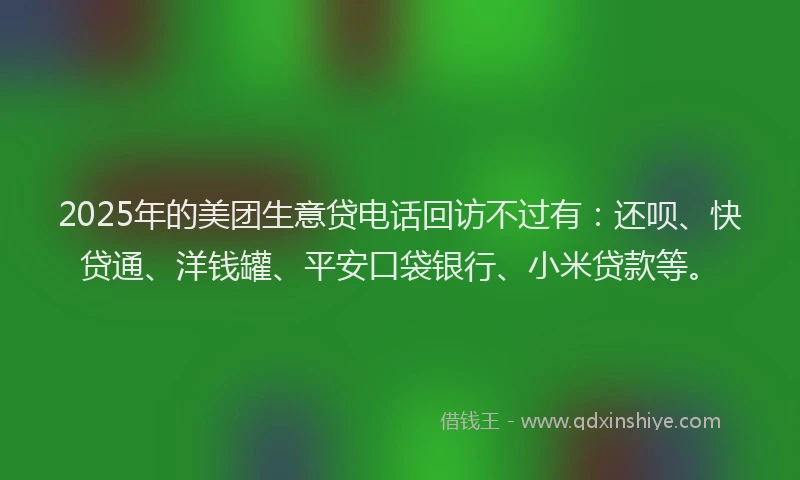 2025年的美团生意贷电话回访不过有：还呗、快贷通、洋钱罐、平安口袋银行、小米贷款等。