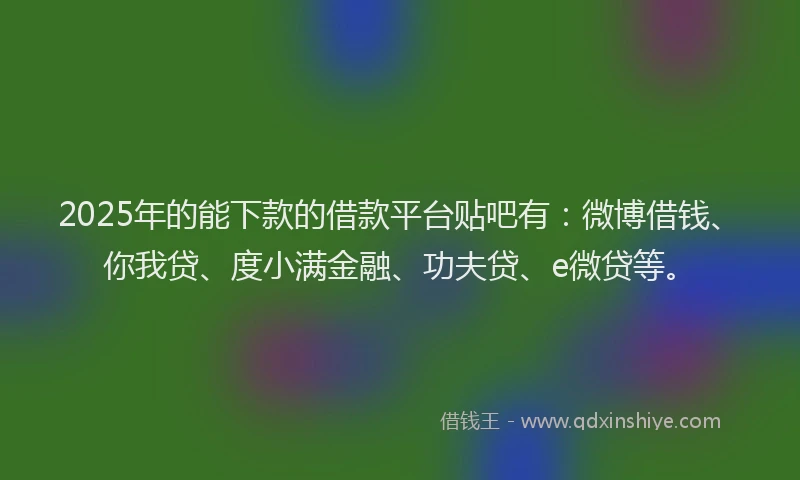 2025年的能下款的借款平台贴吧有：微博借钱、你我贷、度小满金融、功夫贷、e微贷等。