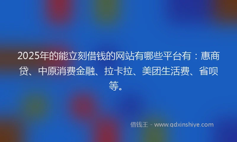 2025年的能立刻借钱的网站有哪些平台有：惠商贷、中原消费金融、拉卡拉、美团生活费、省呗等。