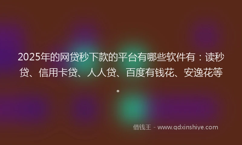 2025年的网贷秒下款的平台有哪些软件有：读秒贷、信用卡贷、人人贷、百度有钱花、安逸花等。