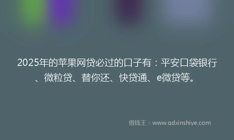 2025年的苹果网贷必过的口子有：平安口袋银行、微粒贷、替你还、快贷通、e微贷等。