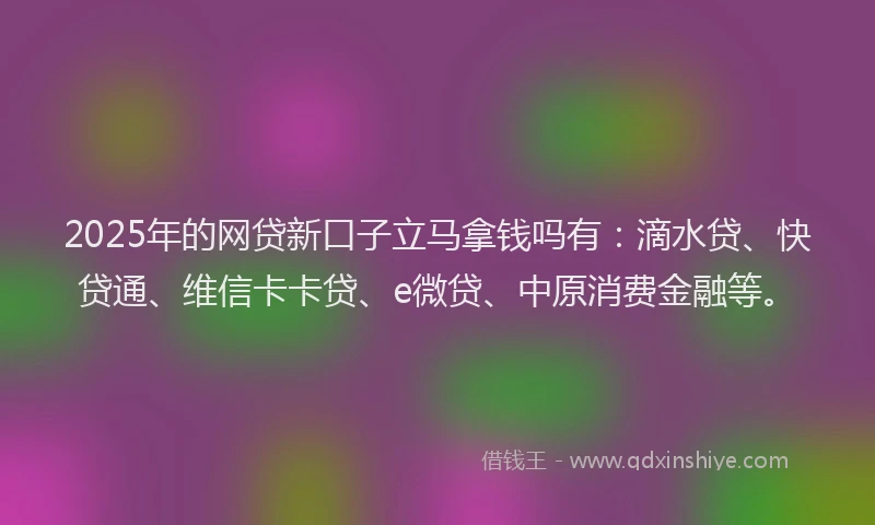 2025年的网贷新口子立马拿钱吗有：滴水贷、快贷通、维信卡卡贷、e微贷、中原消费金融等。