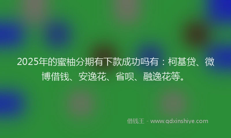 2025年的蜜柚分期有下款成功吗有：柯基贷、微博借钱、安逸花、省呗、融逸花等。