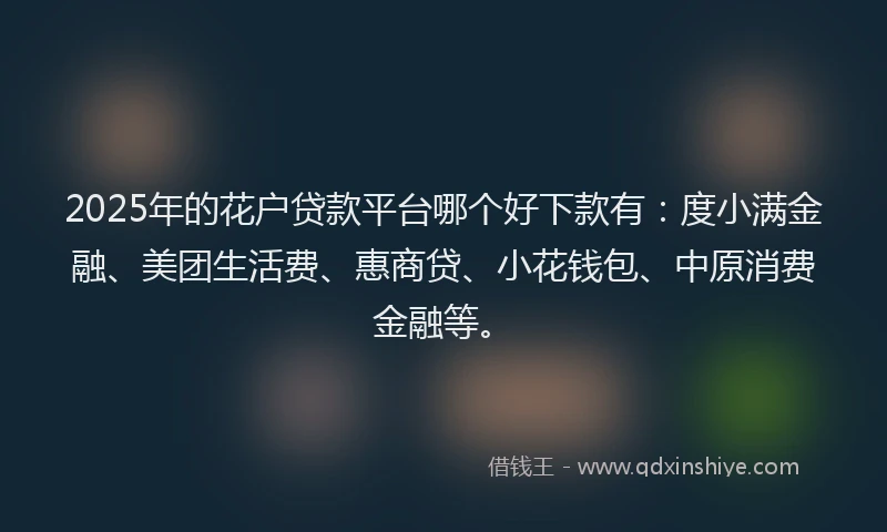 2025年的花户贷款平台哪个好下款有：度小满金融、美团生活费、惠商贷、小花钱包、中原消费金融等。