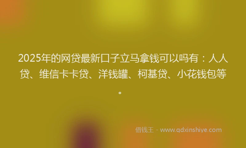 2025年的网贷最新口子立马拿钱可以吗有：人人贷、维信卡卡贷、洋钱罐、柯基贷、小花钱包等。
