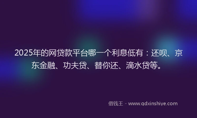 2025年的网贷款平台哪一个利息低有：还呗、京东金融、功夫贷、替你还、滴水贷等。
