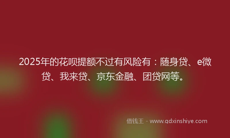 2025年的花呗提额不过有风险有：随身贷、e微贷、我来贷、京东金融、团贷网等。