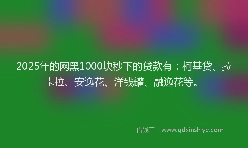 2025年的网黑1000块秒下的贷款有：柯基贷、拉卡拉、安逸花、洋钱罐、融逸花等。