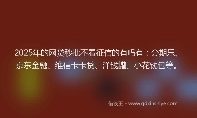 2025年的网贷秒批不看征信的有吗有：分期乐、京东金融、维信卡卡贷、洋钱罐、小花钱包等。