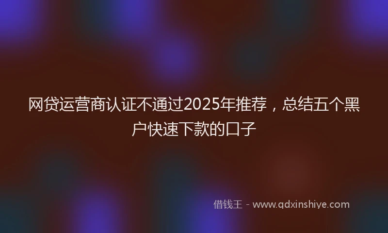 网贷运营商认证不通过2025年推荐，总结五个黑户快速下款的口子
