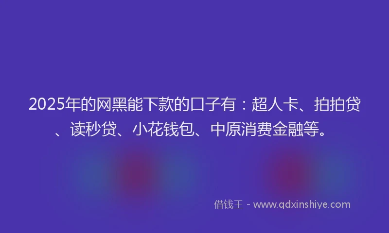 2025年的网黑能下款的口子有：超人卡、拍拍贷、读秒贷、小花钱包、中原消费金融等。