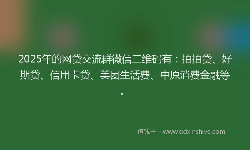 2025年的网贷交流群微信二维码有：拍拍贷、好期贷、信用卡贷、美团生活费、中原消费金融等。