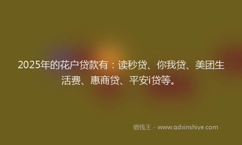 2025年的花户贷款有：读秒贷、你我贷、美团生活费、惠商贷、平安i贷等。