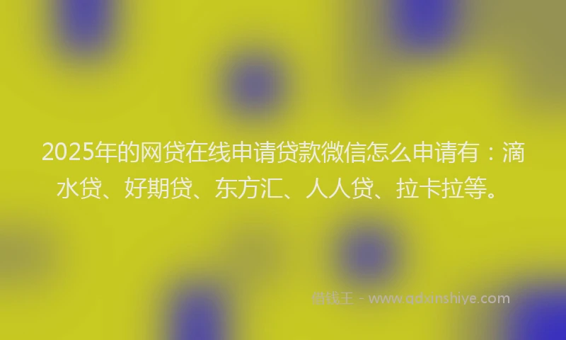 2025年的网贷在线申请贷款微信怎么申请有：滴水贷、好期贷、东方汇、人人贷、拉卡拉等。