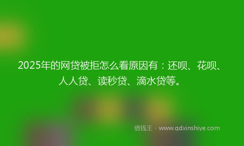 2025年的网贷被拒怎么看原因有：还呗、花呗、人人贷、读秒贷、滴水贷等。