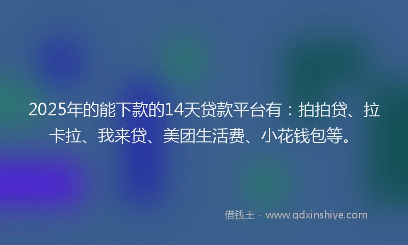 2025年的能下款的14天贷款平台有：拍拍贷、拉卡拉、我来贷、美团生活费、小花钱包等。
