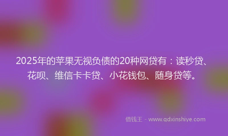 2025年的苹果无视负债的20种网贷有：读秒贷、花呗、维信卡卡贷、小花钱包、随身贷等。