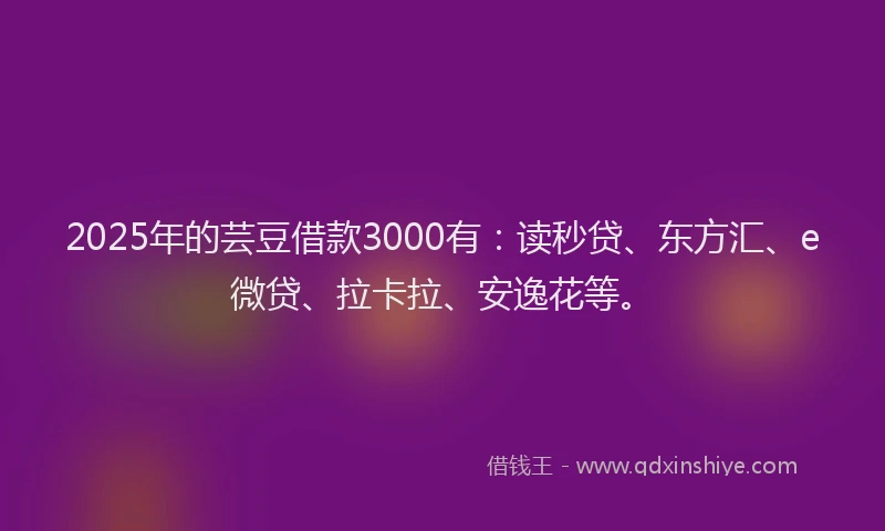 2025年的芸豆借款3000有：读秒贷、东方汇、e微贷、拉卡拉、安逸花等。