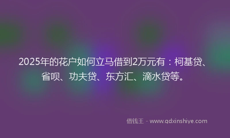 2025年的花户如何立马借到2万元有：柯基贷、省呗、功夫贷、东方汇、滴水贷等。