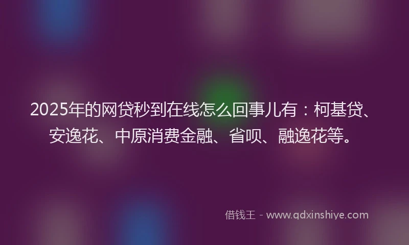 2025年的网贷秒到在线怎么回事儿有：柯基贷、安逸花、中原消费金融、省呗、融逸花等。