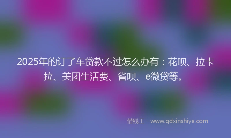 2025年的订了车贷款不过怎么办有：花呗、拉卡拉、美团生活费、省呗、e微贷等。
