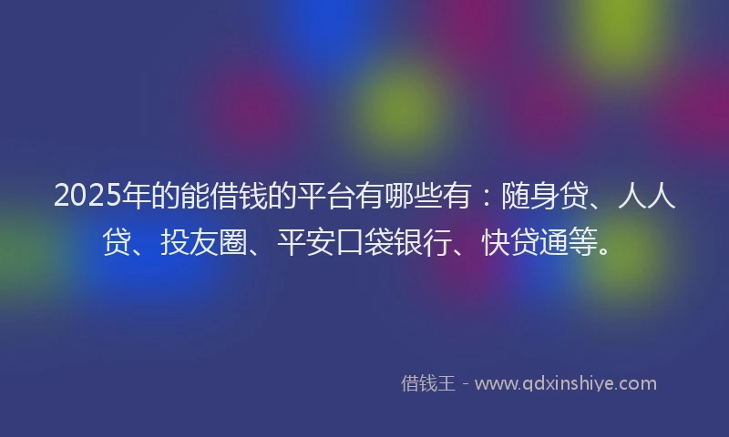 2025年的能借钱的平台有哪些有：随身贷、人人贷、投友圈、平安口袋银行、快贷通等。