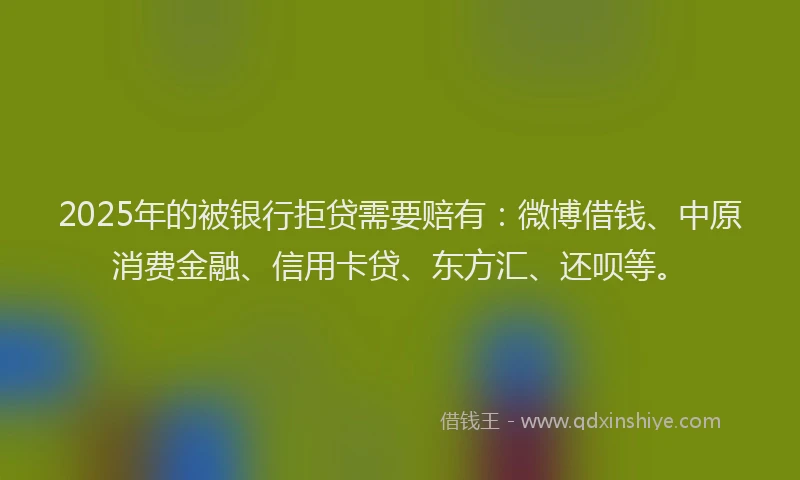 2025年的被银行拒贷需要赔有：微博借钱、中原消费金融、信用卡贷、东方汇、还呗等。