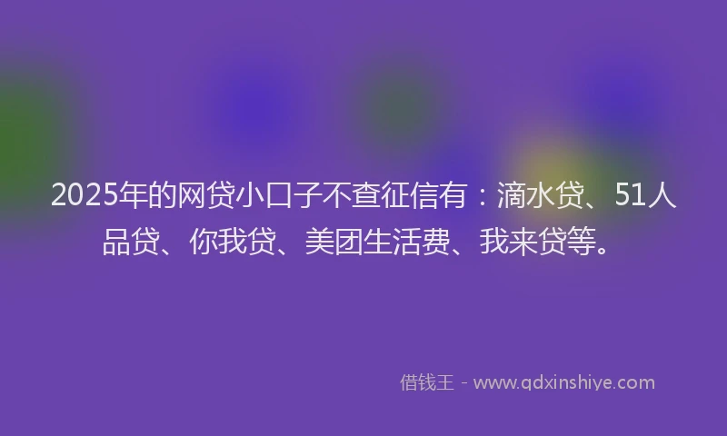 2025年的网贷小口子不查征信有：滴水贷、51人品贷、你我贷、美团生活费、我来贷等。