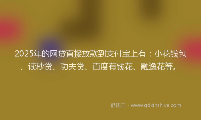 2025年的网贷直接放款到支付宝上有：小花钱包、读秒贷、功夫贷、百度有钱花、融逸花等。