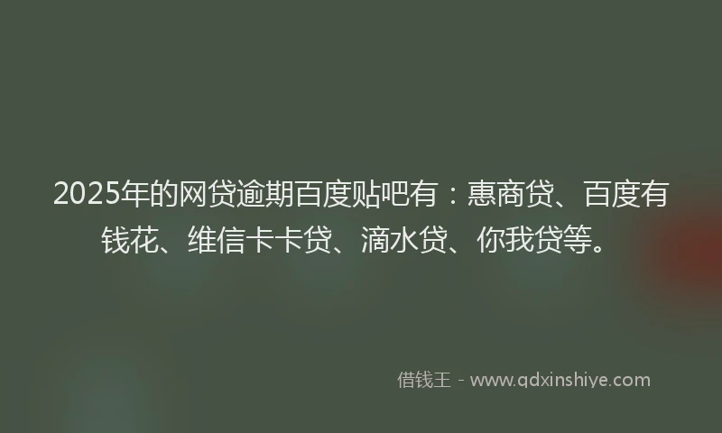 2025年的网贷逾期百度贴吧有：惠商贷、百度有钱花、维信卡卡贷、滴水贷、你我贷等。