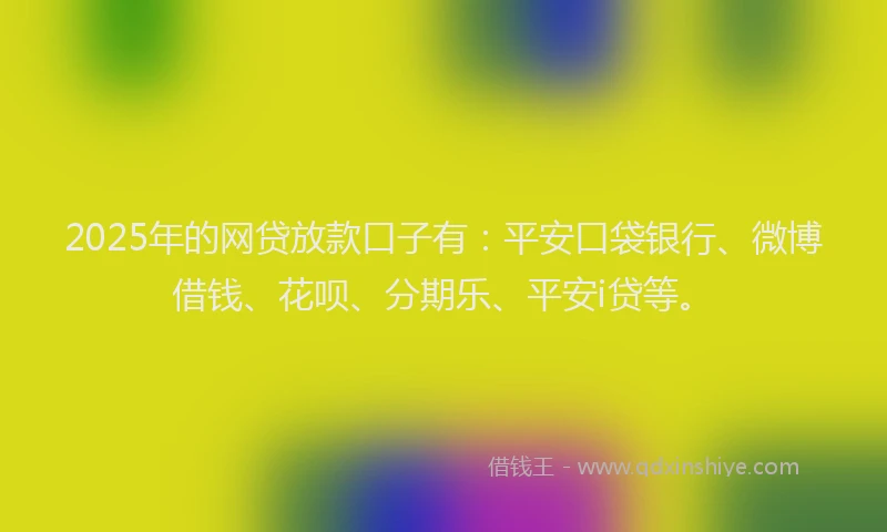 2025年的网贷放款口子有：平安口袋银行、微博借钱、花呗、分期乐、平安i贷等。