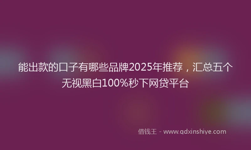 能出款的口子有哪些品牌2025年推荐，汇总五个无视黑白100%秒下网贷平台
