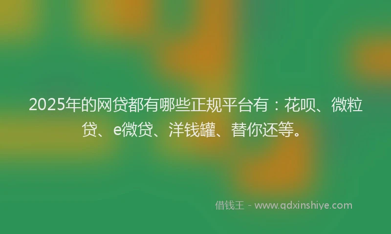 2025年的网贷都有哪些正规平台有：花呗、微粒贷、e微贷、洋钱罐、替你还等。