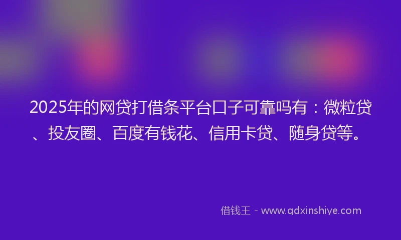 2025年的网贷打借条平台口子可靠吗有：微粒贷、投友圈、百度有钱花、信用卡贷、随身贷等。