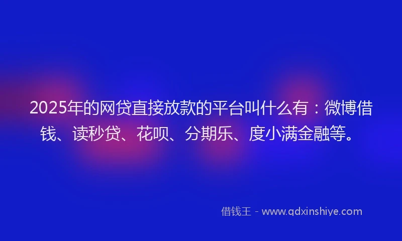 2025年的网贷直接放款的平台叫什么有：微博借钱、读秒贷、花呗、分期乐、度小满金融等。