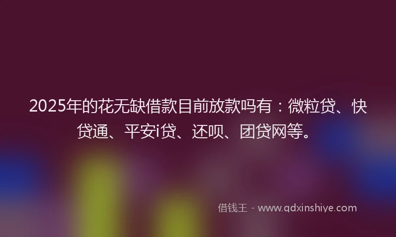 2025年的花无缺借款目前放款吗有：微粒贷、快贷通、平安i贷、还呗、团贷网等。