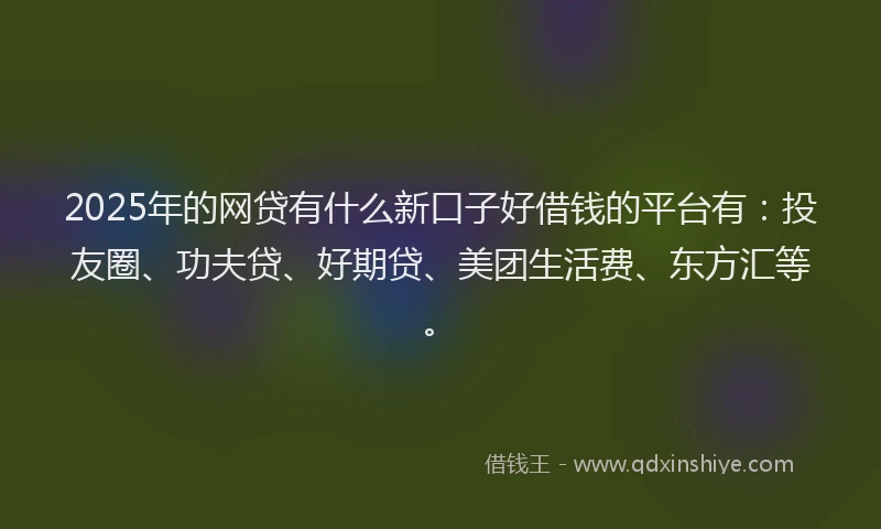 2025年的网贷有什么新口子好借钱的平台有：投友圈、功夫贷、好期贷、美团生活费、东方汇等。